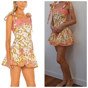 Nwot Agua Bendita x revolve Joaquina  pink brocade print dress S